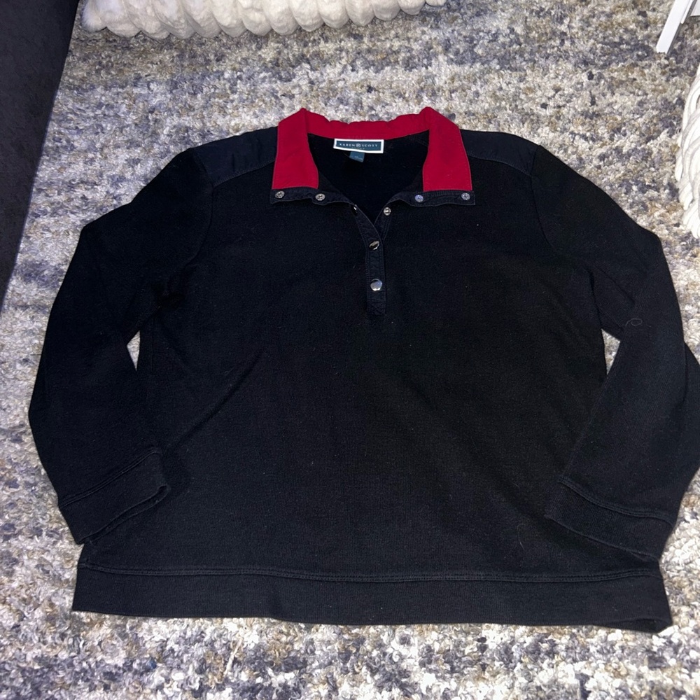 Karen Scott Sport Women Black Two Tone Pullover